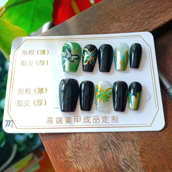 One of a kind CUSTOM NAILS 10pcs sets size M Madame Butterfly - Picture 3 of 5